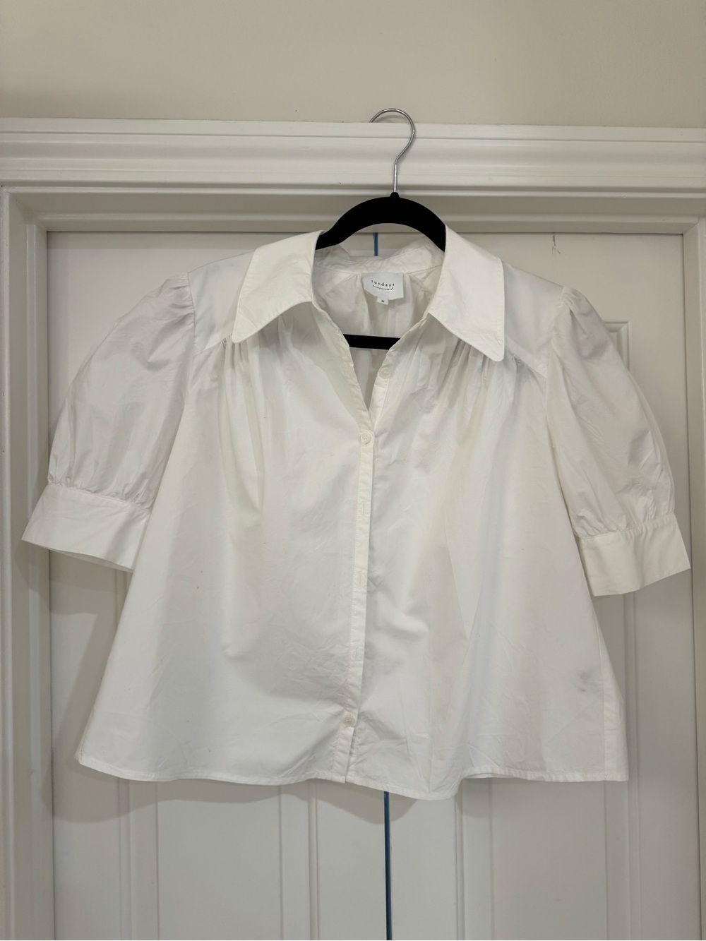 Aritzia Sundays Best White Puff-Sleeve Button-Down Top